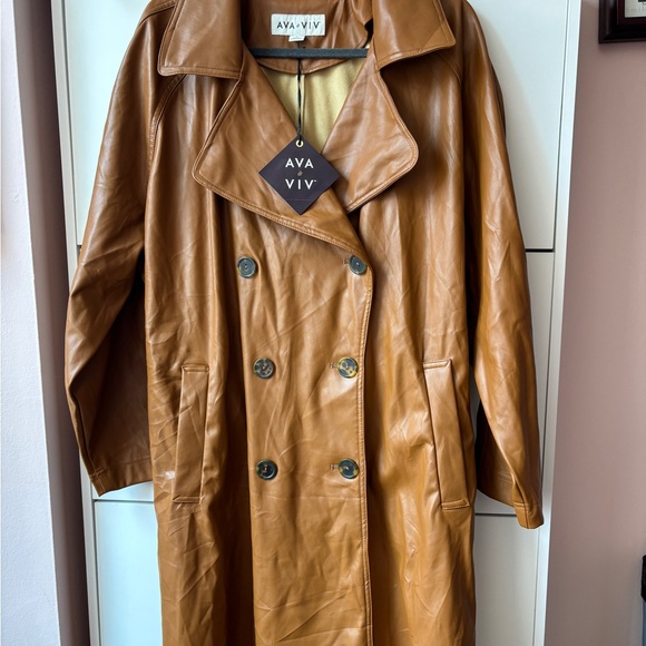 Ava & Viv Women's Plus Size Belted Faux Leather Trench Coat - Picture 13 of 16